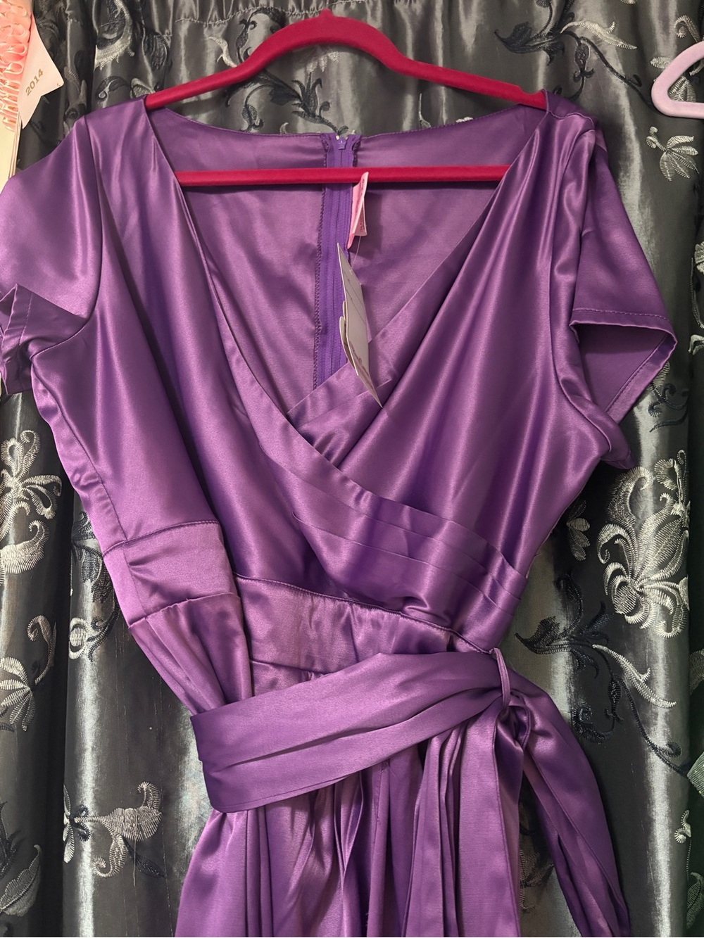 Gorgeous Pinup Couture Ava Purple Satin faux Wrap dress 3x Stunning! - Picture 6 of 8